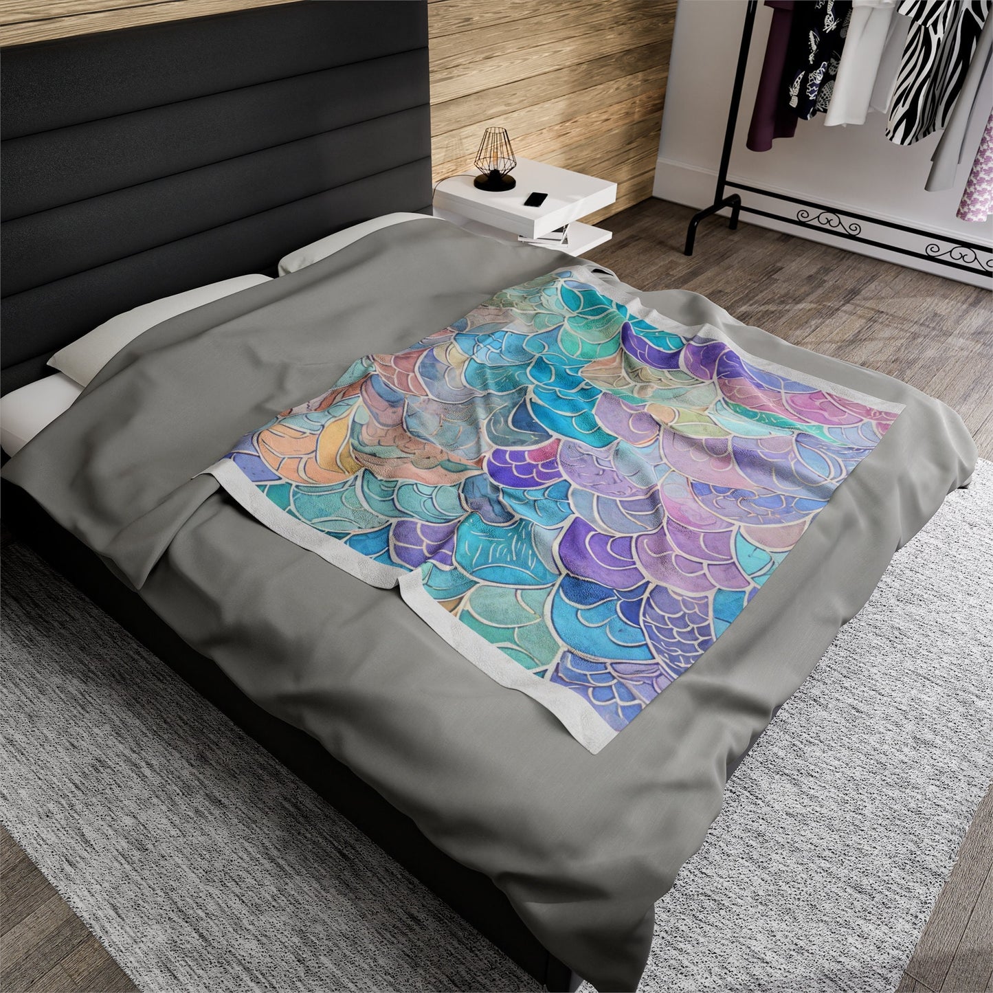 Pastel Mermaid Scales Fairy Plush Blanket