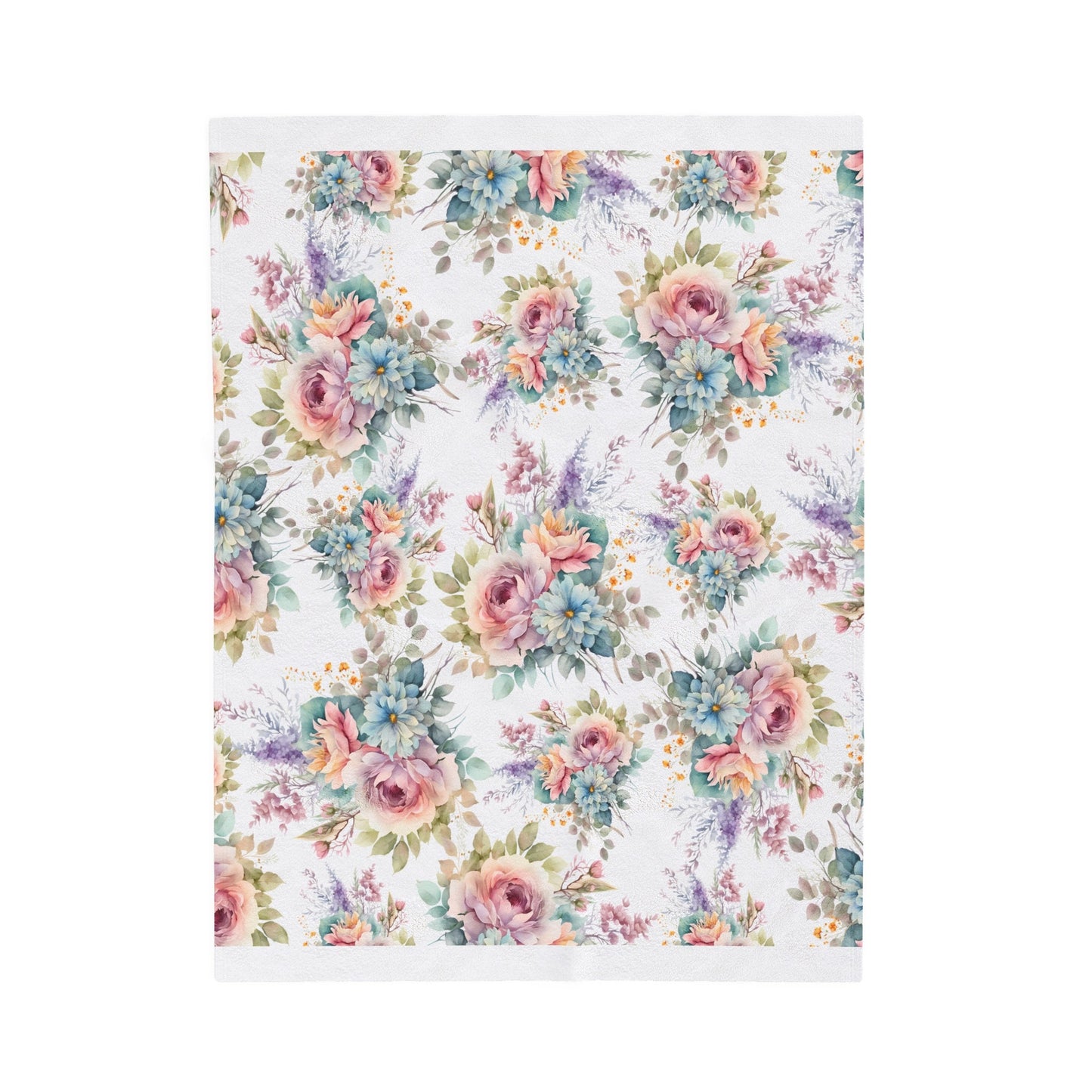 Shabby Chic White Pastel Teal Flower Plush Blanket
