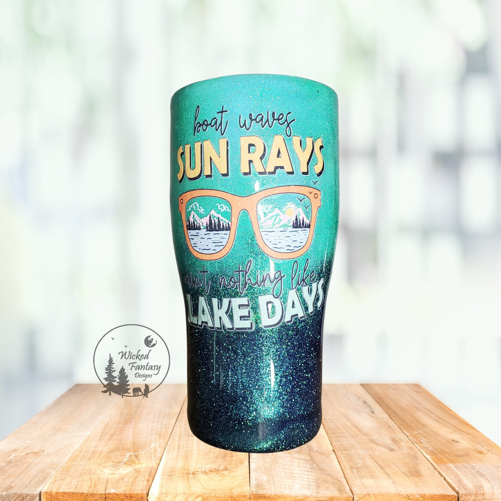 You Personalize Lake Life Aqua Teal Ombre Glitter Epoxy Tumbler Iron Flask Bru Mate Yeti Stanley Multiple Sizes Custom Tumbler