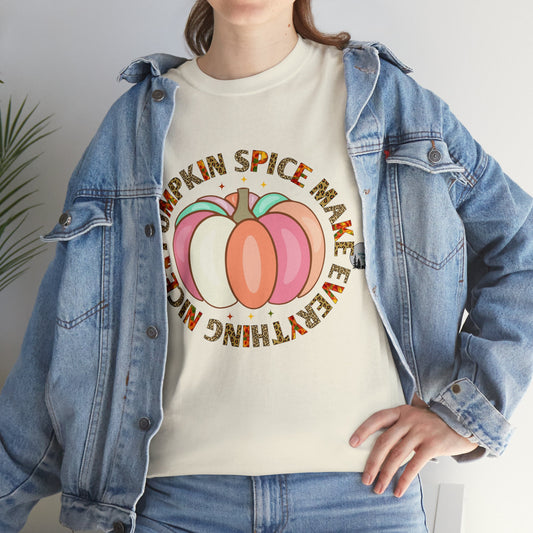 Pumpkin Spice Makes Everything Nice Leopard Fall  Heavy Cotton Tee