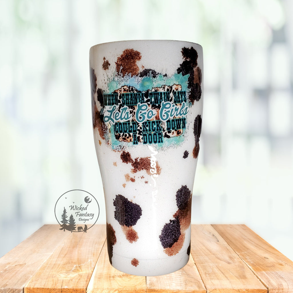 You Personalize Lets Go Girls Cow Hide Cow Print Glitter Epoxy Tumbler Iron Flask Bru Mate Yeti Stanley Multiple Sizes Custom Tumbler