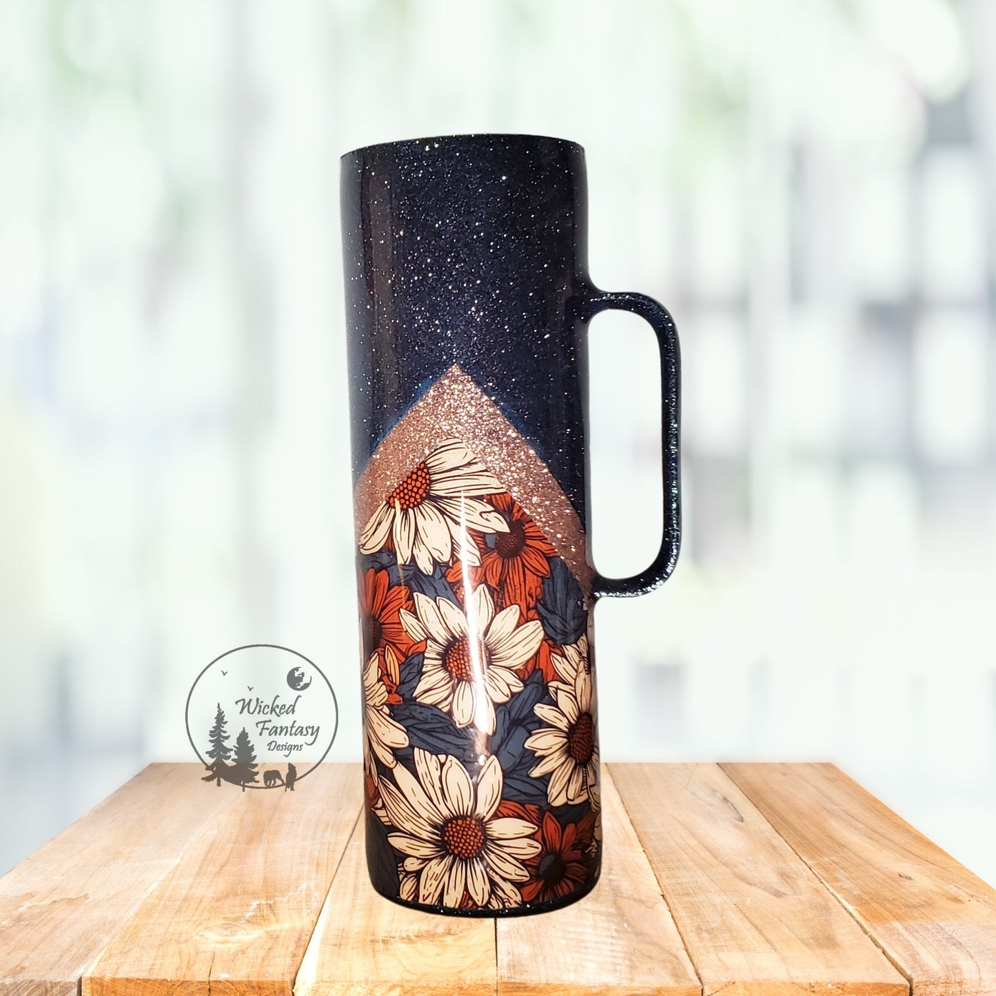 You Personalize Country Western Sunflower Daisy V-Split Glitter Epoxy Tumbler Iron Flask Bru Mate Yeti Stanley Multiple Sizes Custom Tumbler