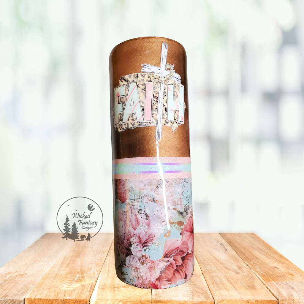 You Personalize Faith Shabby Chic Copper Patina Teal Pastel Flowers  Epoxy Tumbler Mint Coral Tumbler Multiple Sizes Custom Tumbler