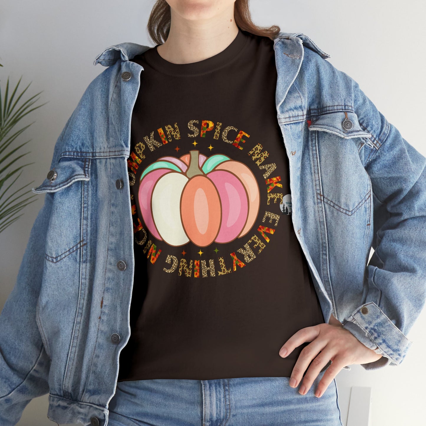 Pumpkin Spice Makes Everything Nice Leopard Fall  Heavy Cotton Tee
