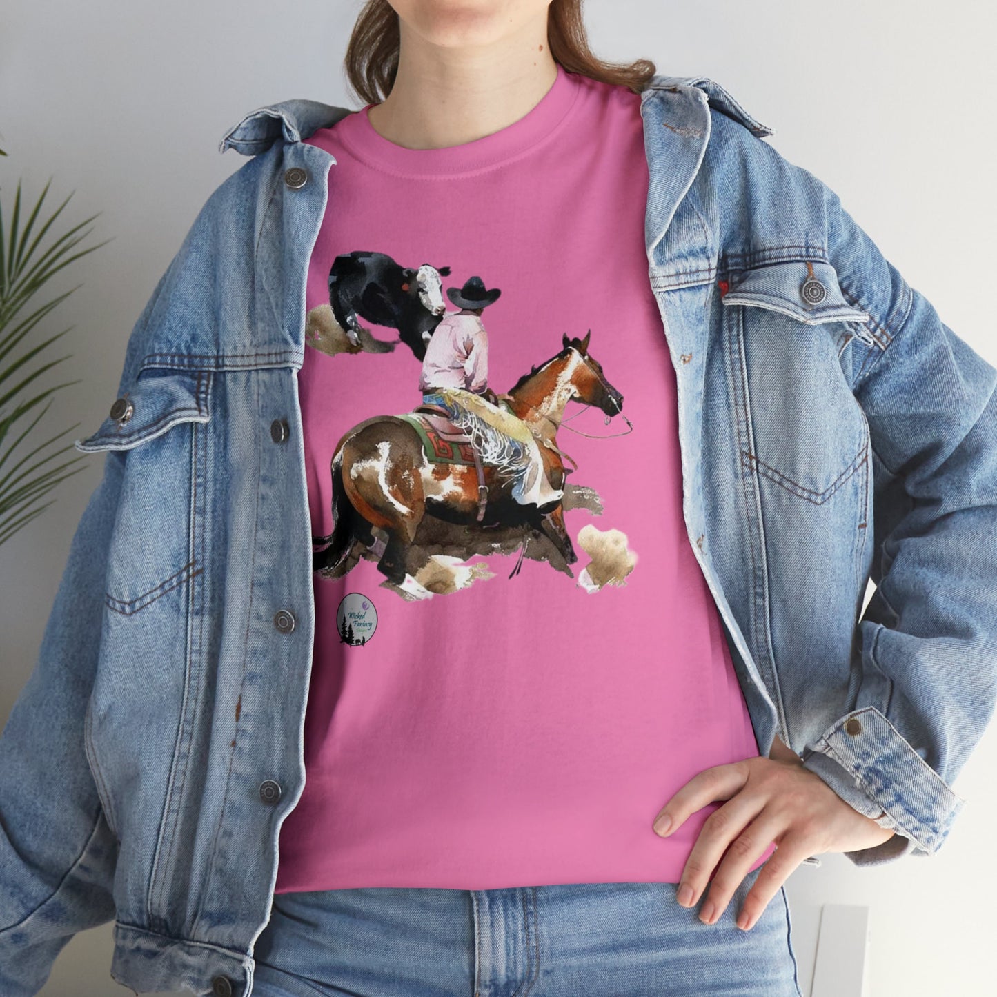 Cutting Horse and Calf Western Performance Horse Cow Horse Heavy Cotton Tee