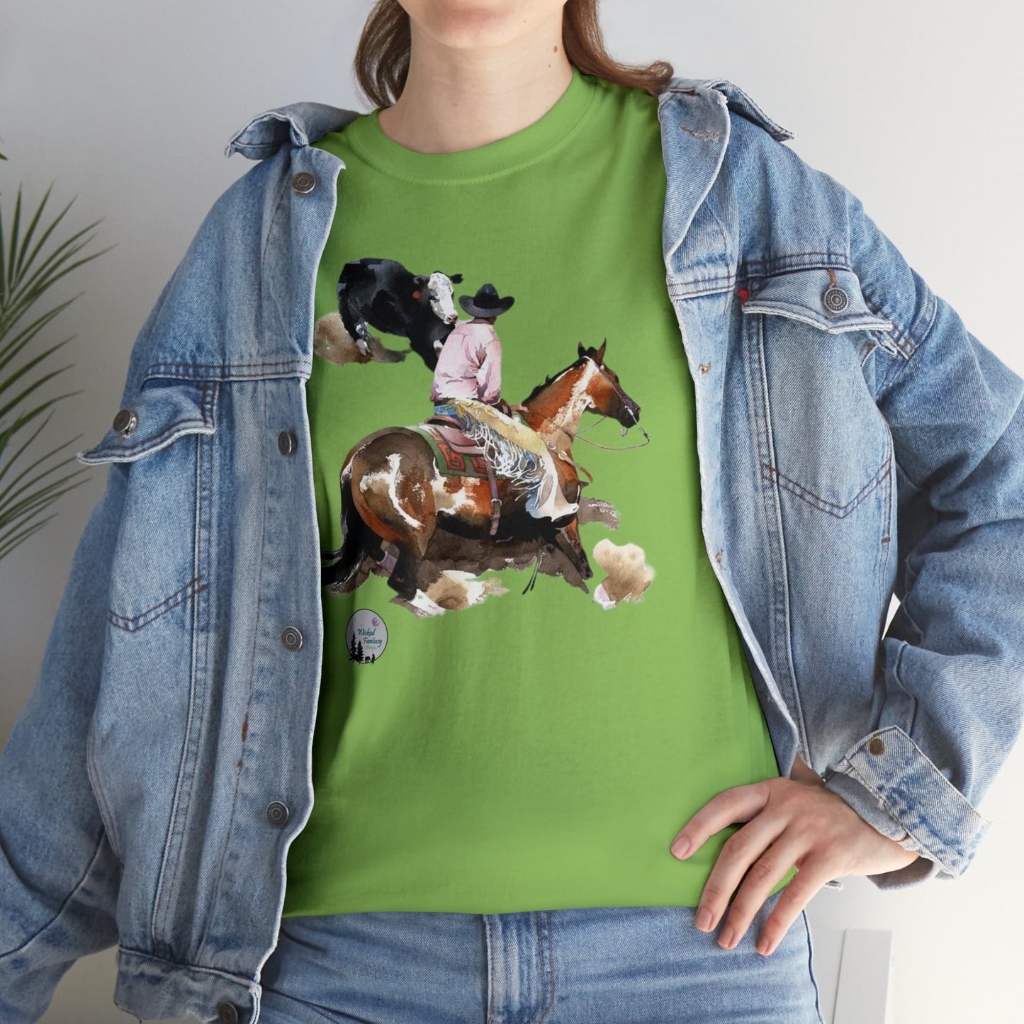 Cutting Horse and Calf Western Performance Horse Cow Horse Heavy Cotton Tee