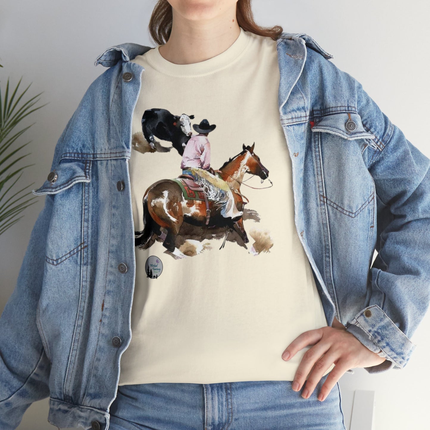 Cutting Horse and Calf Western Performance Horse Cow Horse Heavy Cotton Tee