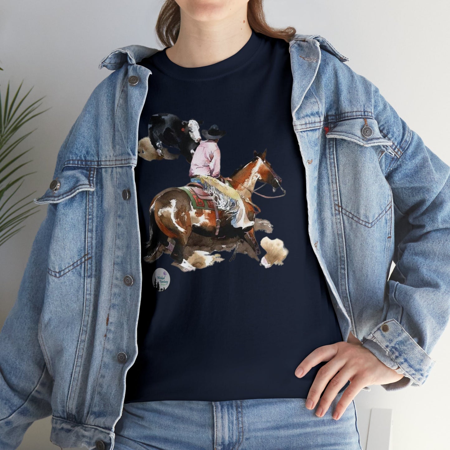 Cutting Horse and Calf Western Performance Horse Cow Horse Heavy Cotton Tee