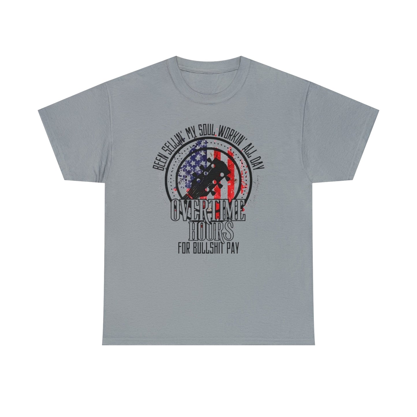 Selling my Soul Overtime Rich Man Americam Flag Heavy Cotton Tee