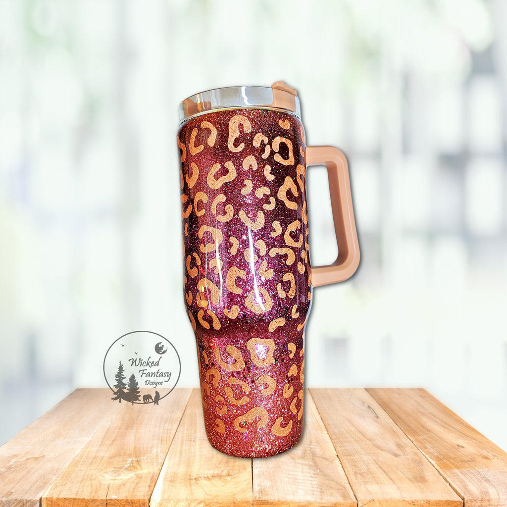 You Personalize Copper Leopard Burgundy Ombre Epoxy Glitter Tumbler Multiple Sizes 40oz Dupe