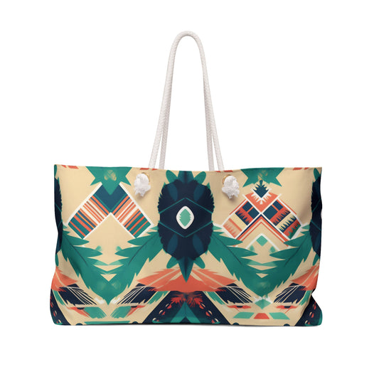 Boho Feather Navajo Western Vintage Weekender Bag