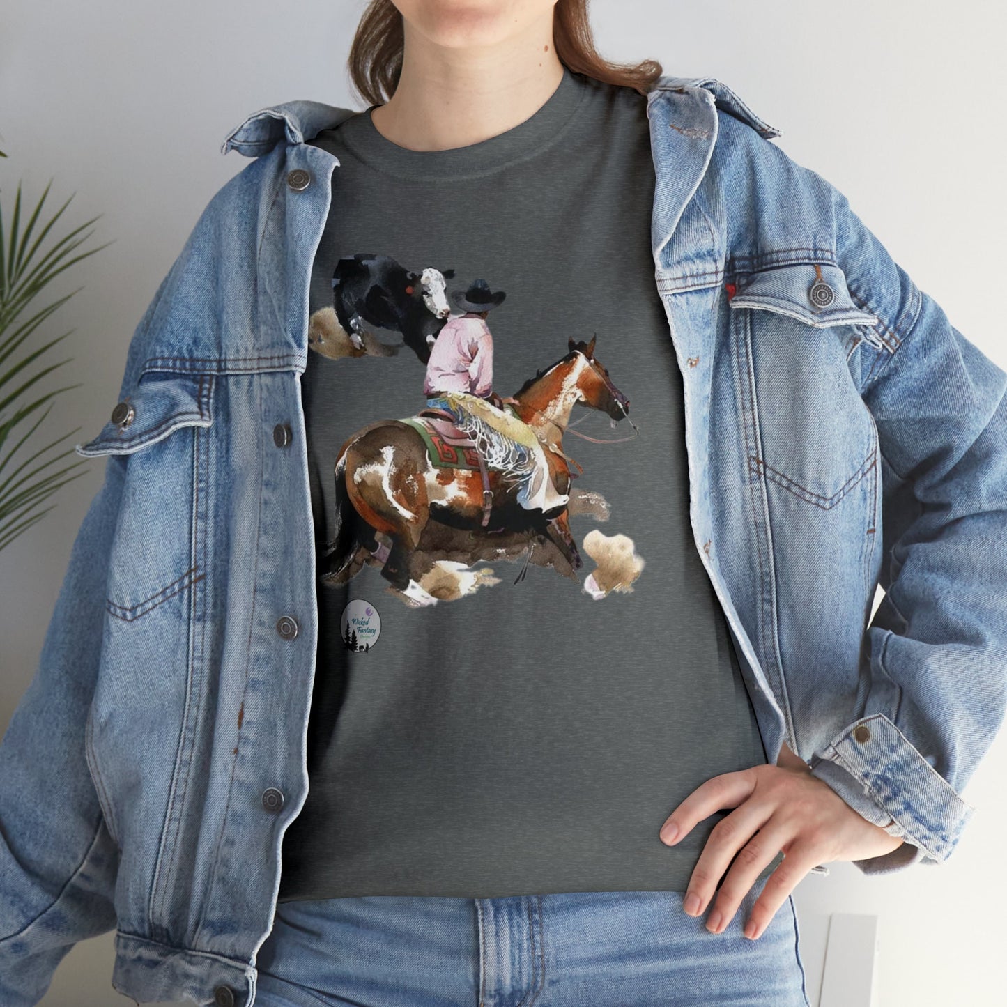 Cutting Horse and Calf Western Performance Horse Cow Horse Heavy Cotton Tee