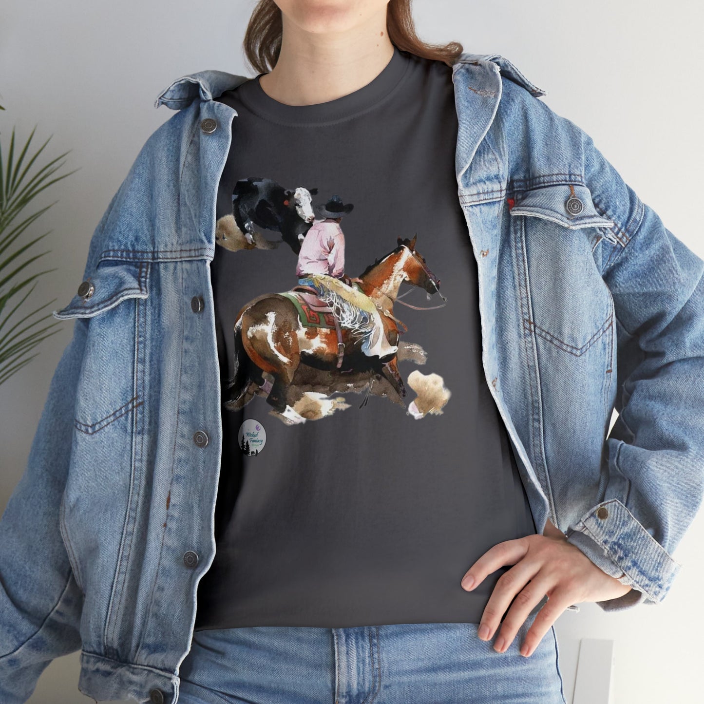 Cutting Horse and Calf Western Performance Horse Cow Horse Heavy Cotton Tee