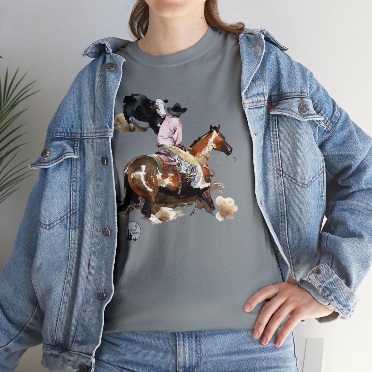 Cutting Horse and Calf Western Performance Horse Cow Horse Heavy Cotton Tee