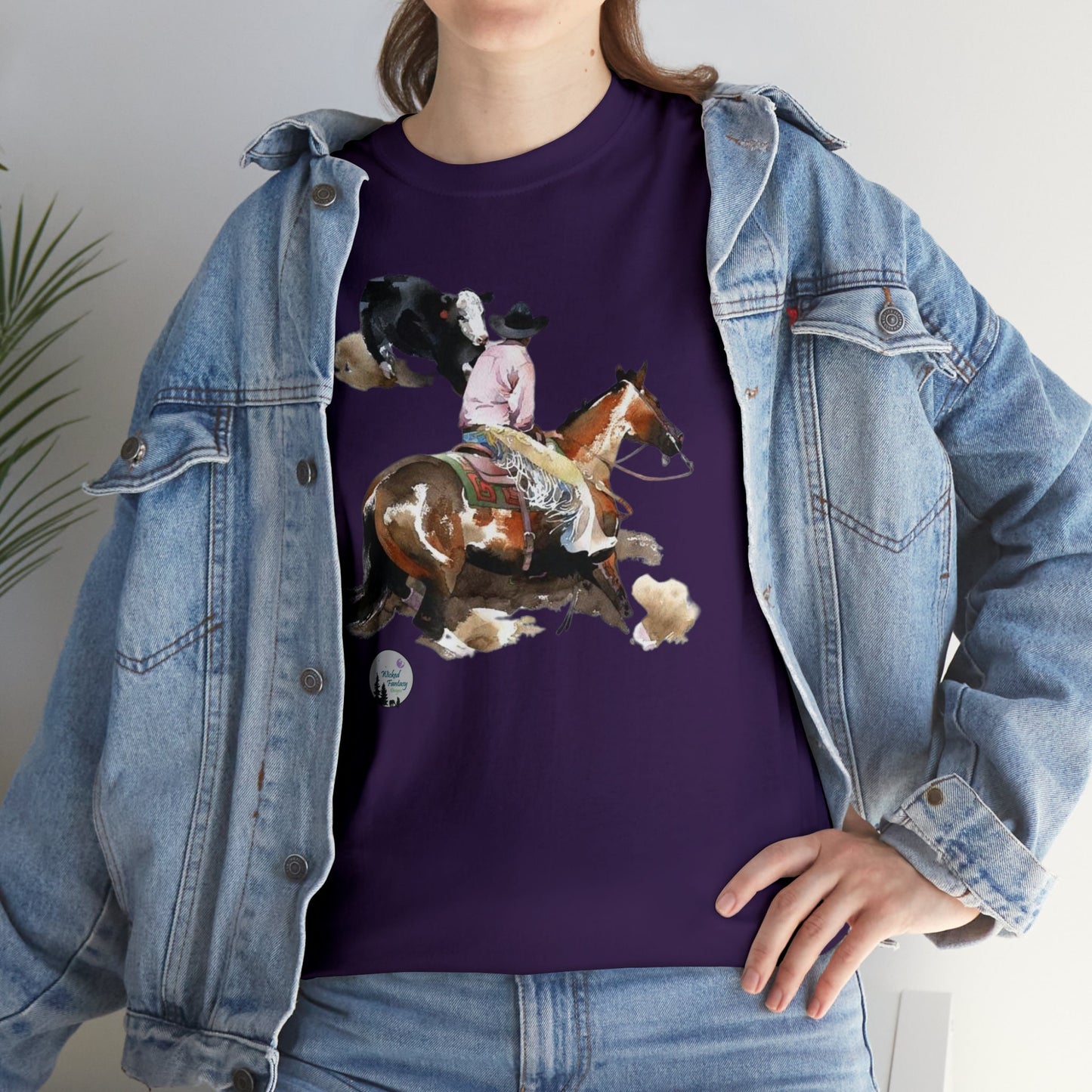 Cutting Horse and Calf Western Performance Horse Cow Horse Heavy Cotton Tee