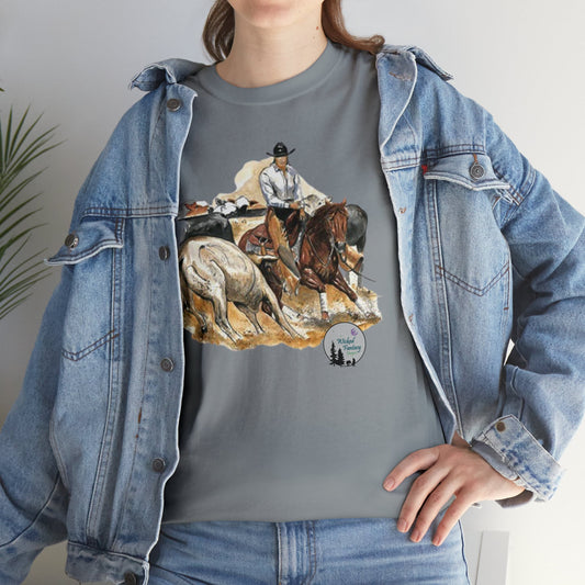 Cutting Horse Herd Work Cow Horse Western Ranch Life Heavy Cotton Tee