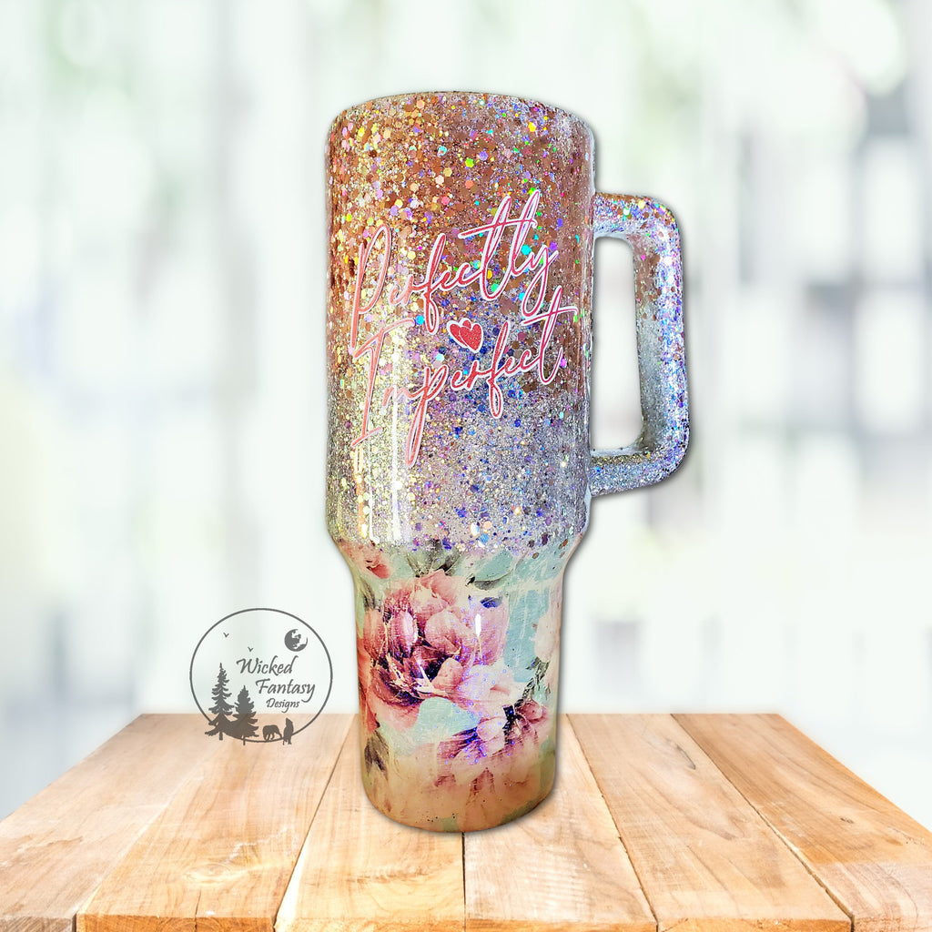 You Personalize Perfectly Imperfect Shabby Chic Peony Teal Rose Gold Silver Ombre Glitter Epoxy Tumbler Multiple Sizes 40oz Dupe