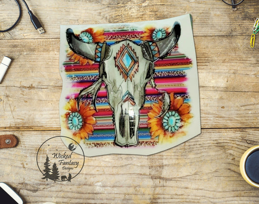 UVDTF Decal Serape Boho Cow Skull Sunflowers Western Rustic Ranch 1pc