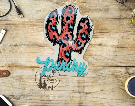 UVDTF Decal Punchy Cactus Leopard Teal Cowgirl Western Rustic Ranch Sticker 1pc