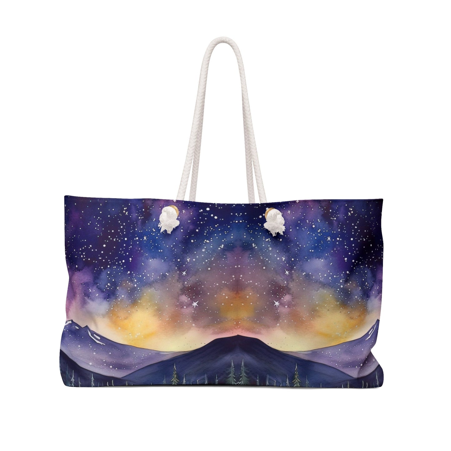 Snowy Mountain Night Sky Galaxy Weekender Bag