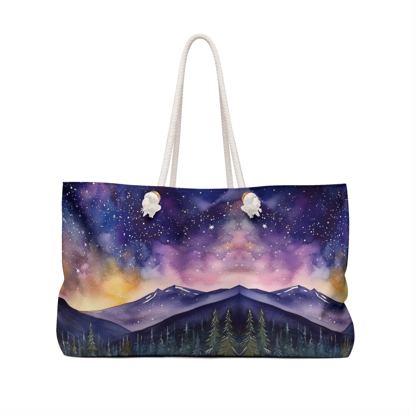 Snowy Mountain Night Sky Galaxy Weekender Bag