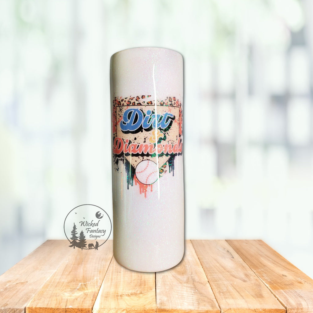 Dirt & Diamonds Baseball Glitter Epoxy Tumbler 20oz Skinny