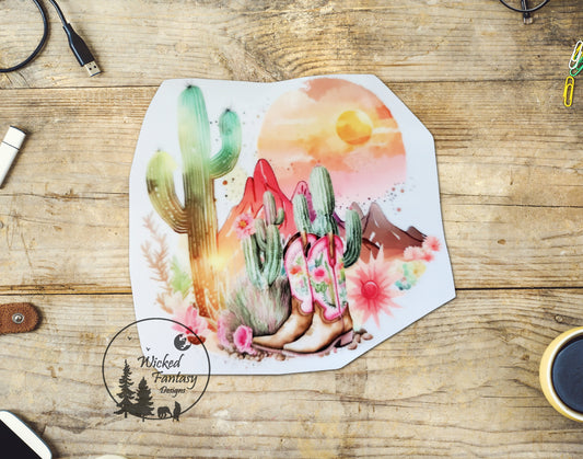 UVDTF Decal Southwestern Cowgirl Boots Cactus Pastel Western Transparent Background sticker 1pc
