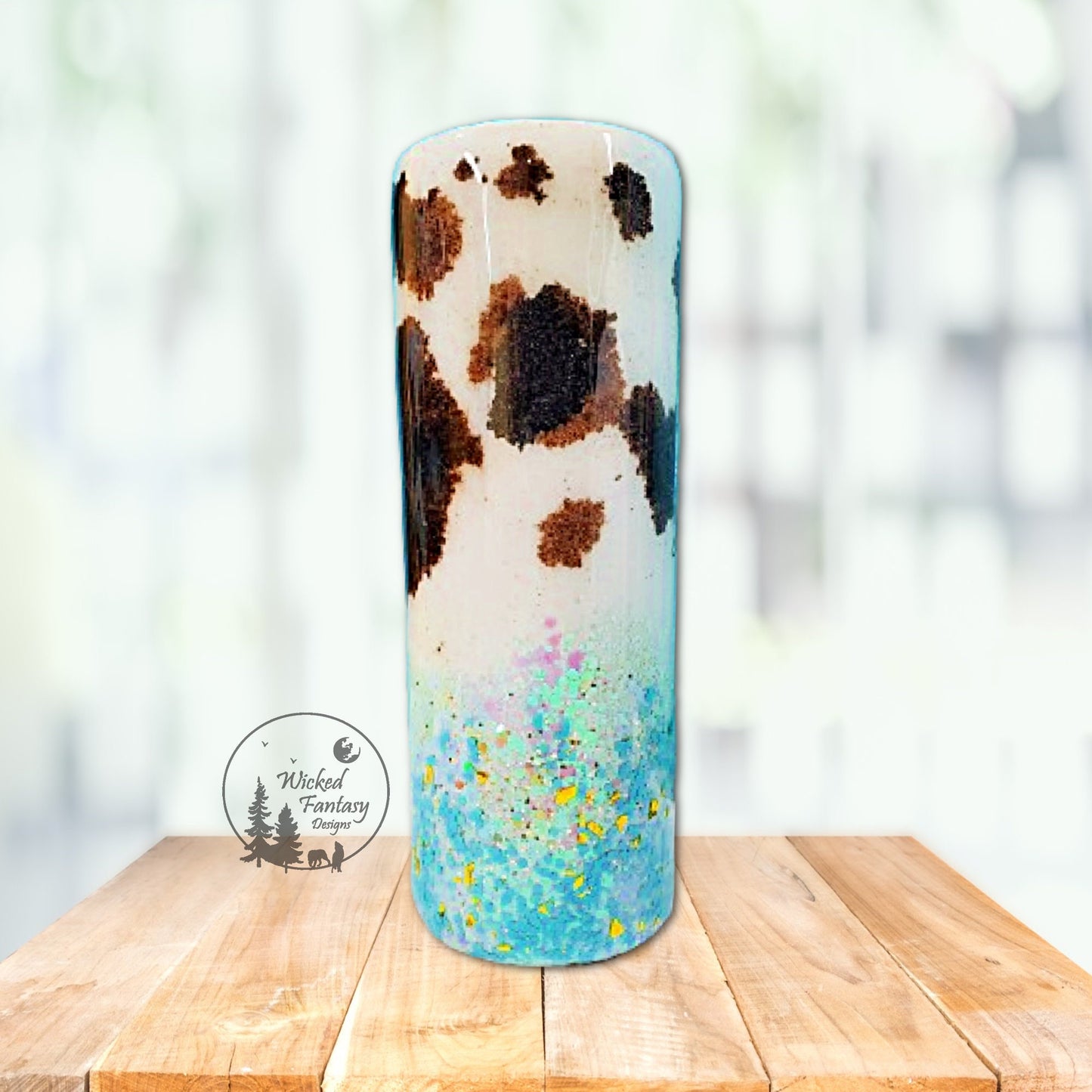 You Personalize Just a Small Town Girl Western Cowhide Turquoise Epoxy Ombre Glitter Tumbler Multiple Sizes