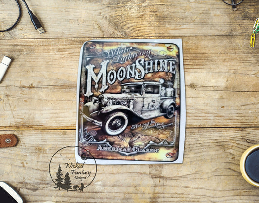 UVDTF Decal Rustic Moonshine White Lightning American Classic Sign Transparent Background Sticker 1pc
