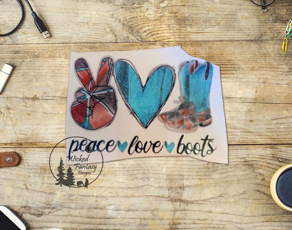 UVDTF Decal peace love boots Transparent Background Sticker 1pc