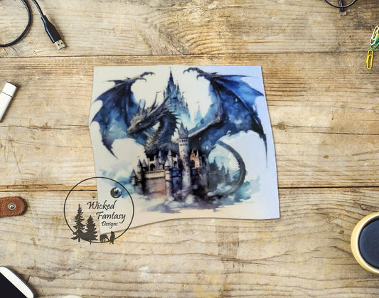 UVDTF Decal Fantasy dragon medieval castle Transparent Background Sticker 1pc