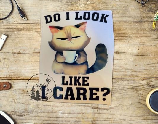 UVDTF Decal Do I look like I care? Grumpy Cat Transparent Background Sticker 1pc