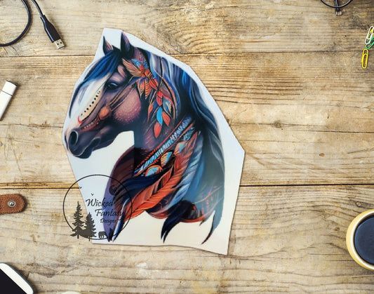 UVDTF Decal Western Native Horse Boho Feathers Transparent Background Sticker 1pc