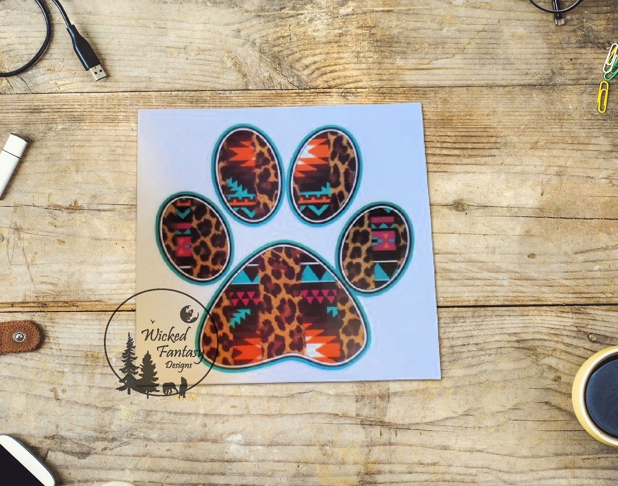 UVDTF Decal Leopard Print Paw Pet Lover Navajo Southwestern Transparent Background Sticker 1pc