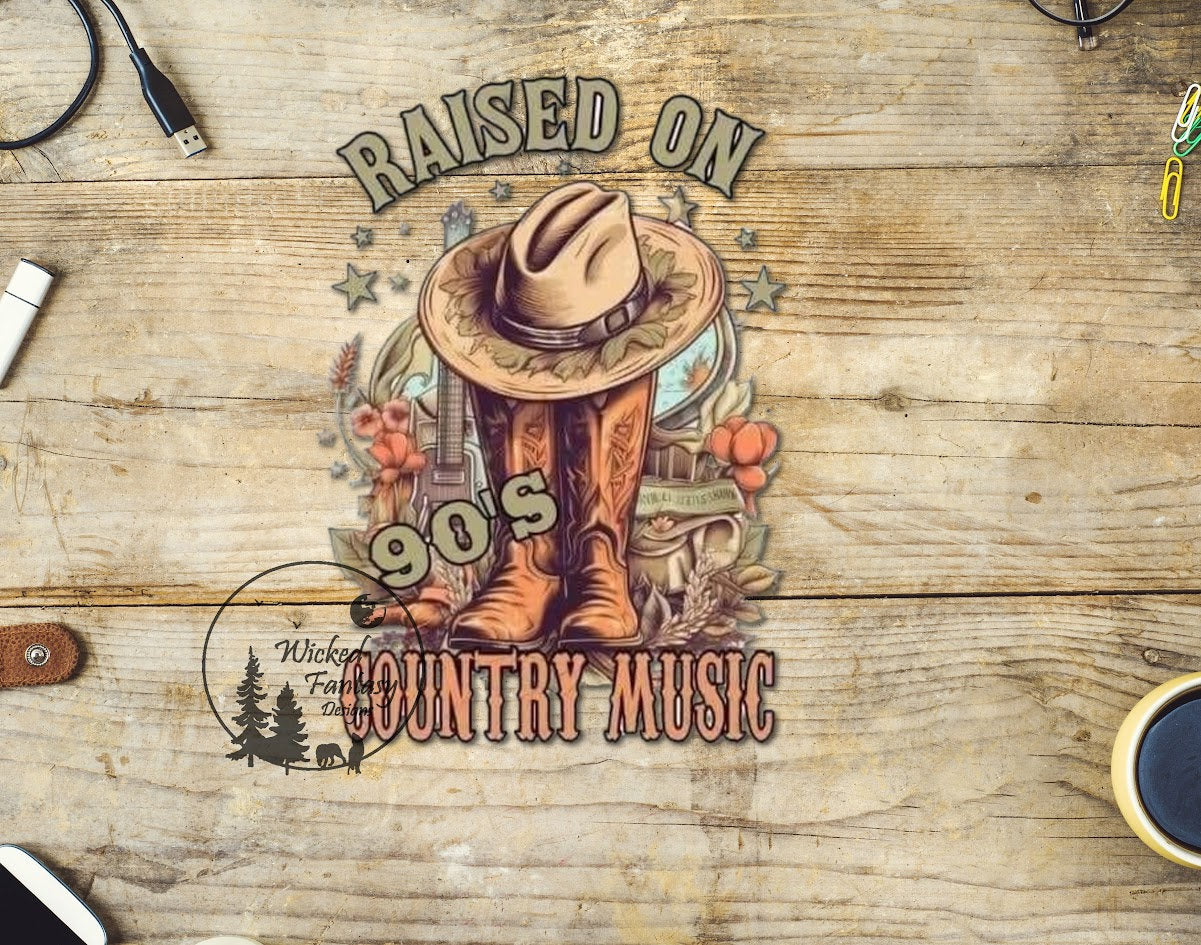 UVDTF Decal Raised on 90's Country Music Cowgirl Cowboy Boots Hat  Running Transparent Background Sticker 1pc