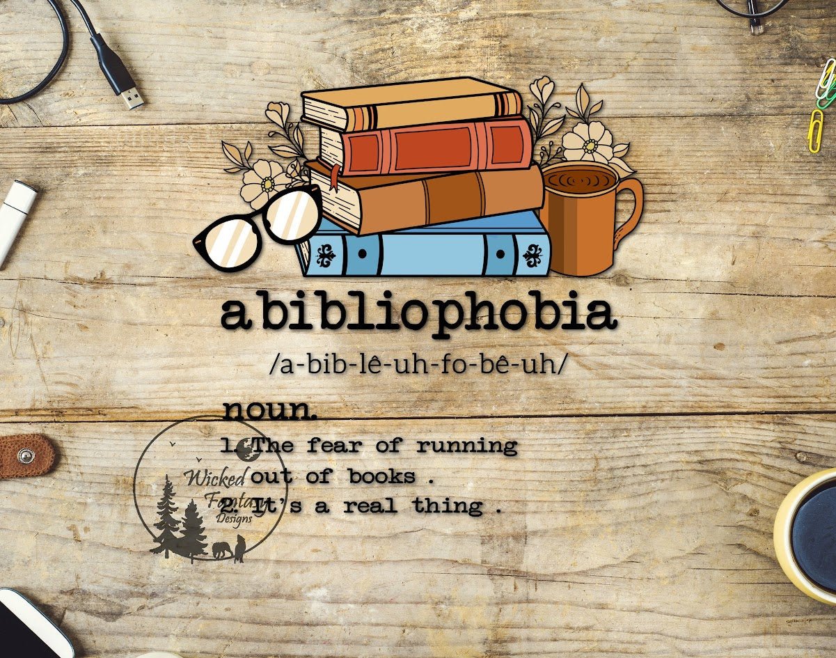 UVDTF Decal Abibliophobia The Fear of Running Out of Books. Coffee Flowers Transparent Background Sticker 1pc