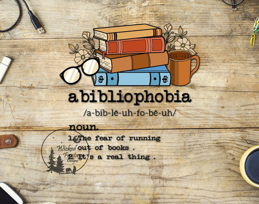 UVDTF Decal Abibliophobia The Fear of Running Out of Books. Coffee Flowers Transparent Background Sticker 1pc