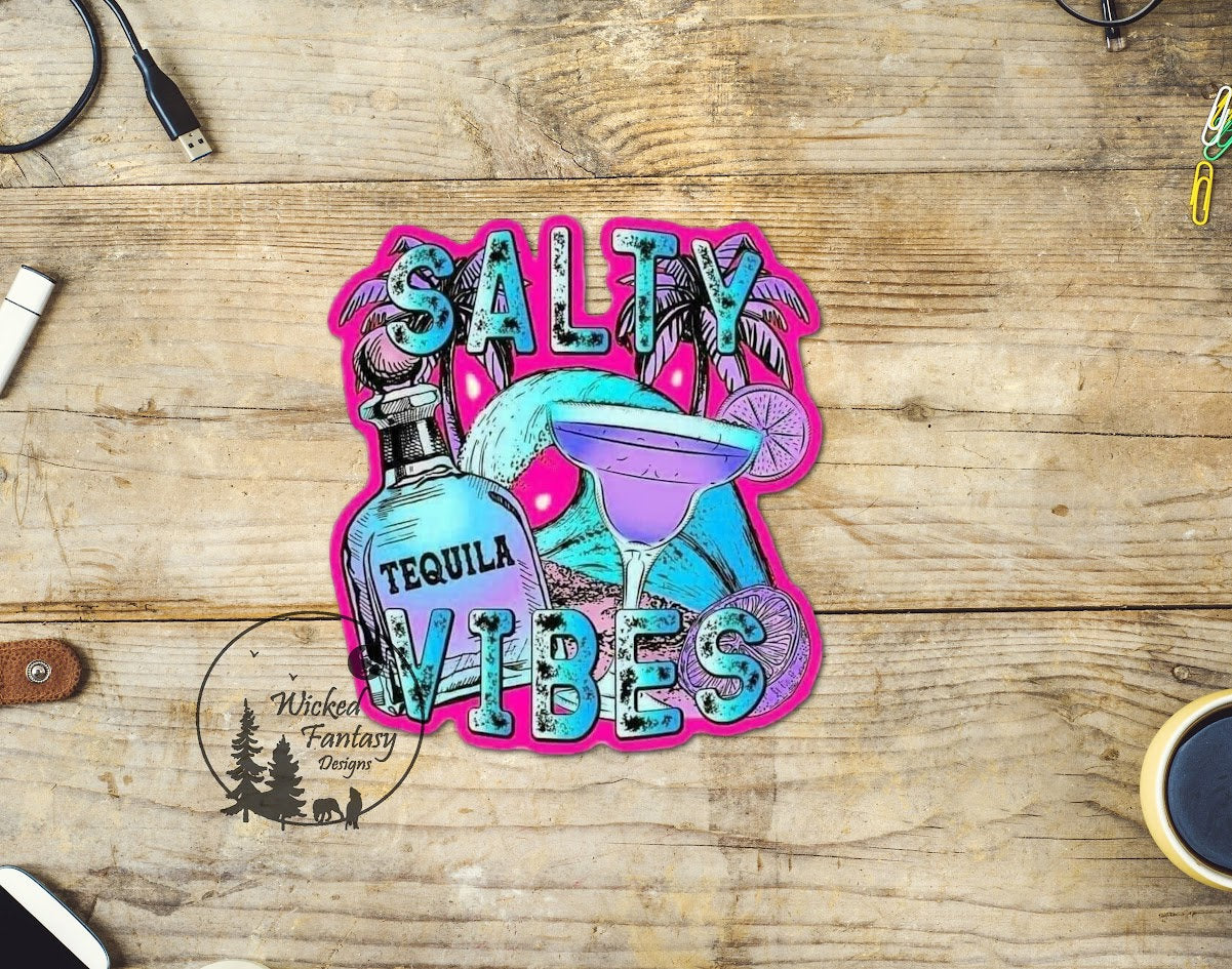UVDTF Decal Salty Vibes Tequila Ocean Wave Beach Transparent Background Sticker 1pc