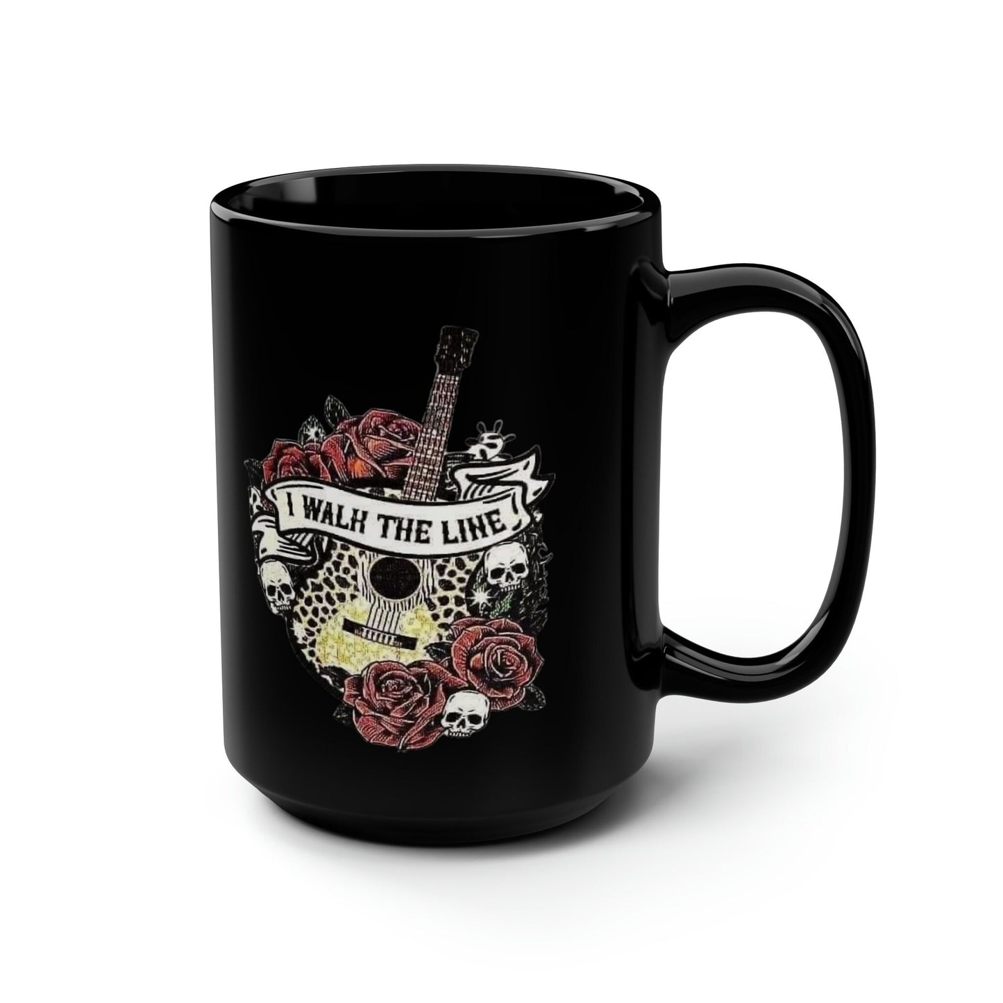 I Walk The Line Guitar Roses Western Rustic Mug, coffee tea black mug 15oz