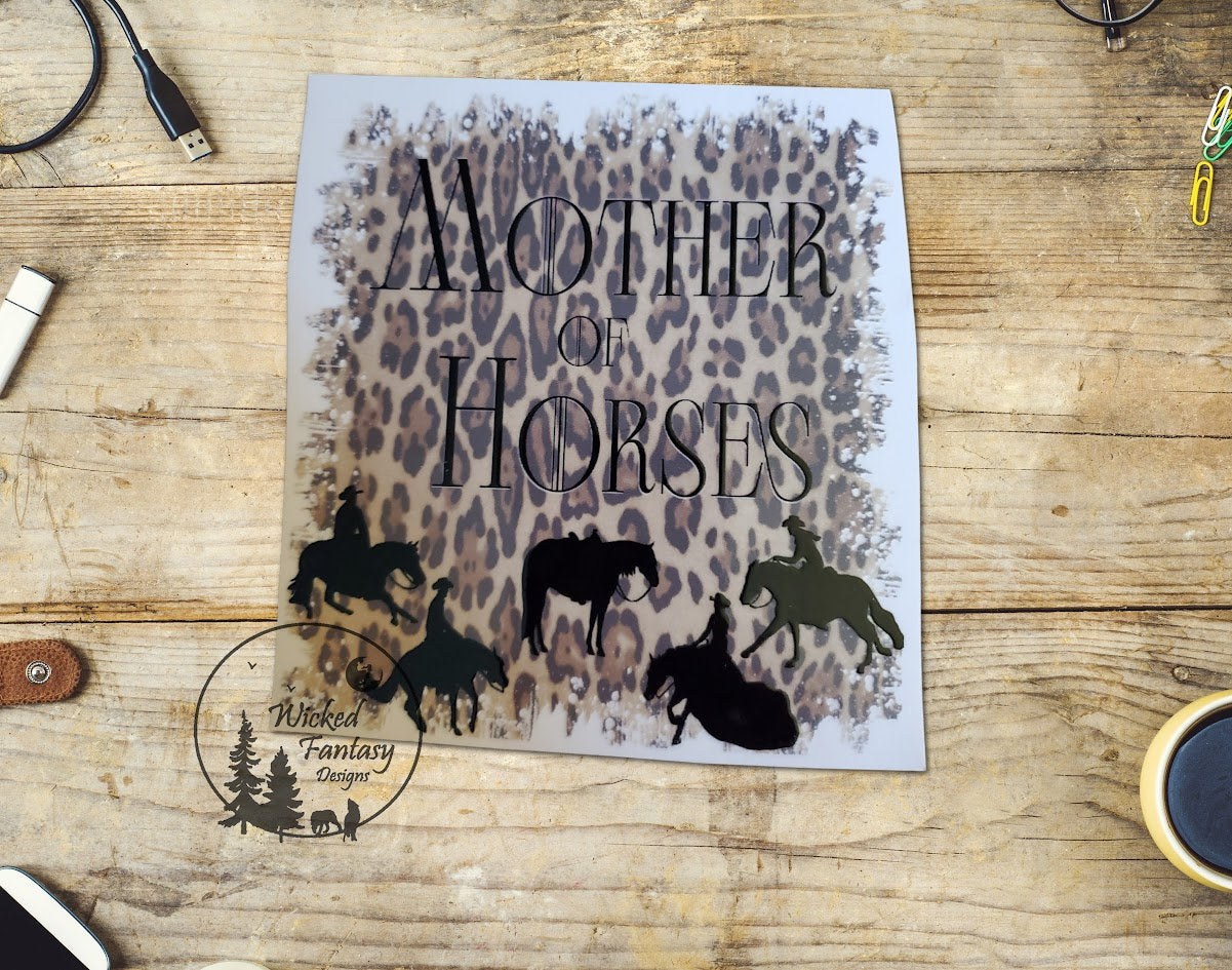 UVDTF Decal Mother of Horses Leopard Print Transparent Background Sticker 1pc