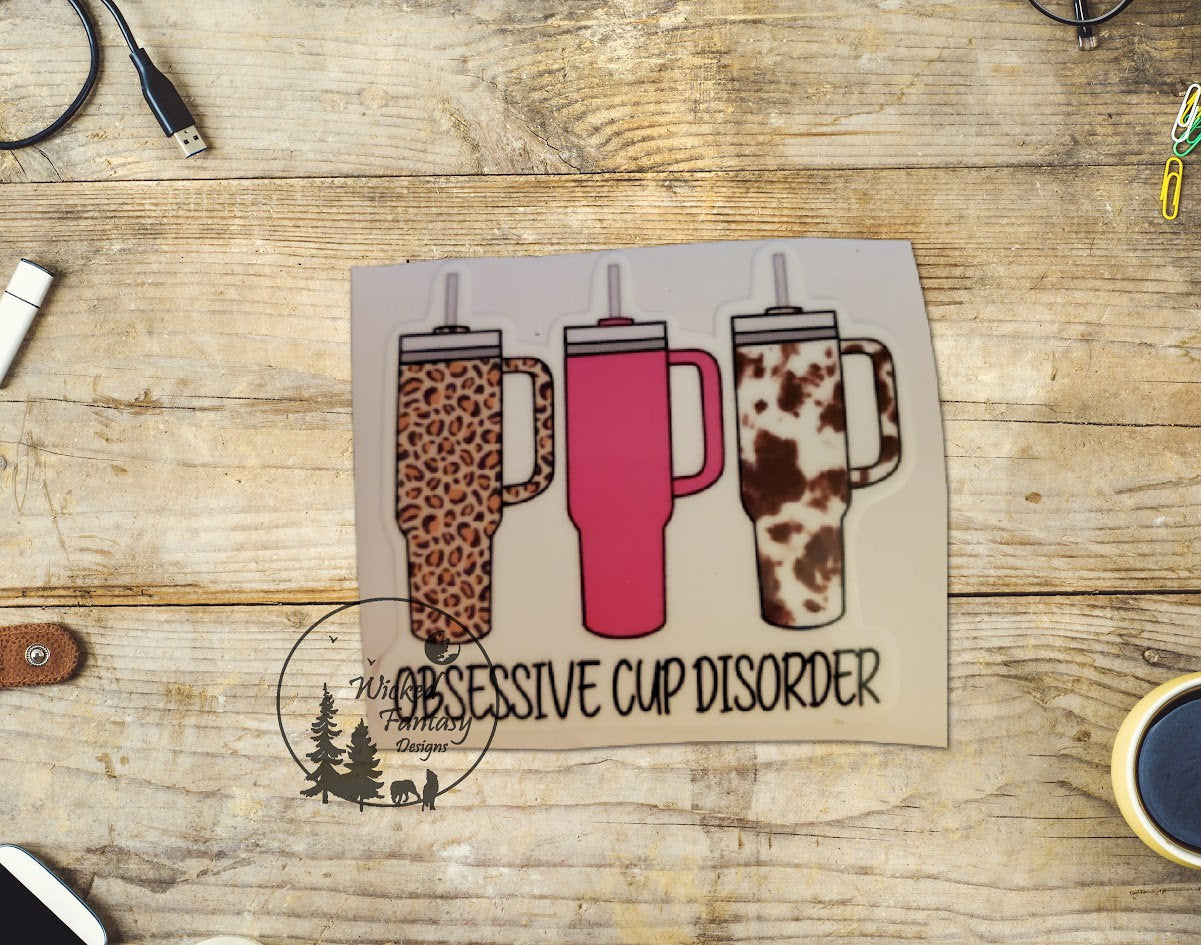 UVDTF Decal Obsessive Cup Disorder Leopard Print Pink Cowhide Cups Transparent Background Sticker 1pc