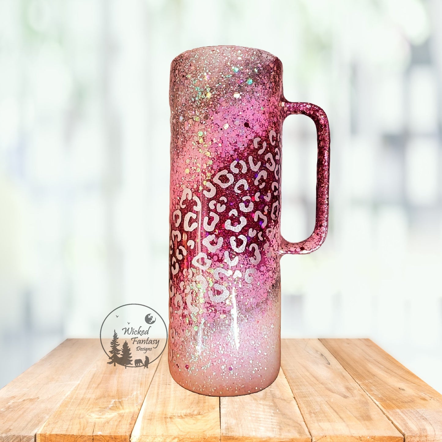 You Personalize Leopard Print and Glitter Swirls Pink Silver and White Glitter Tumbler