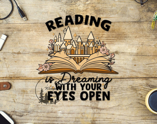 UVDTF Decal Reading is Dreaming With Your Eyes Open Castle in a book 1pc