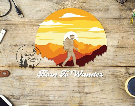 UVDTF Decal Born to Wander Sunrise Mountains Hiker 1pc