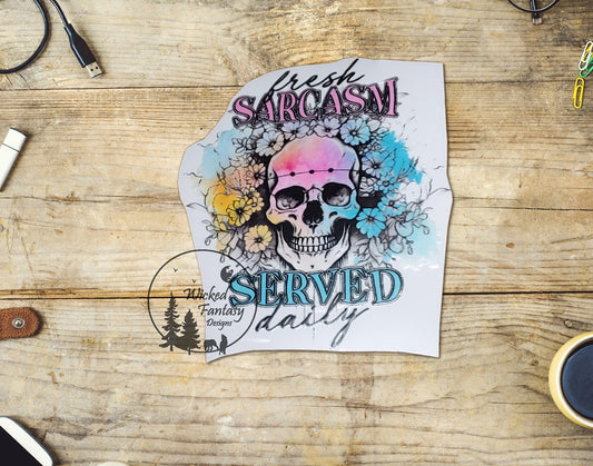 UVDTF Decal Fresh Sarcasm Served Daily Pastel Skeleton Flowers 1pc