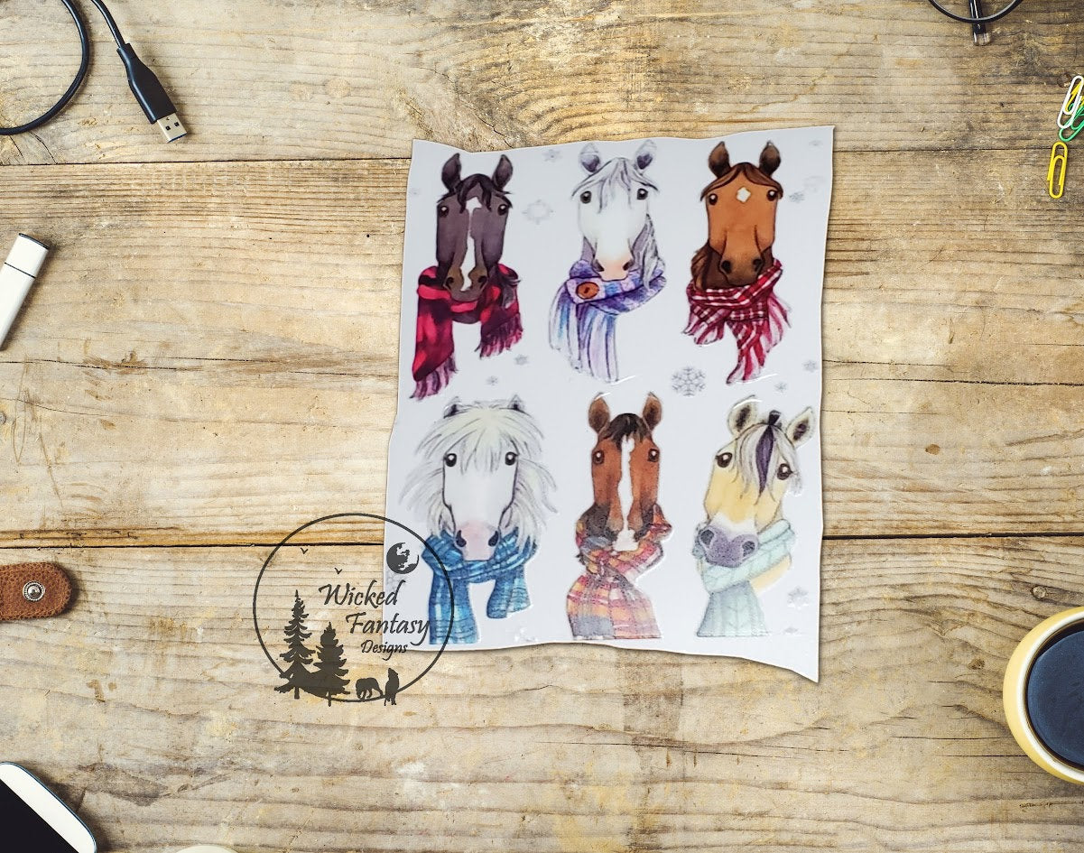 UVDTF Decal Cute Festive Horses With Scarves 1pc