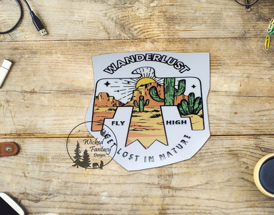 UVDTF Decal Wanderlust Fly High Get Lost In Nature Thunderbird Western Desert 1pc