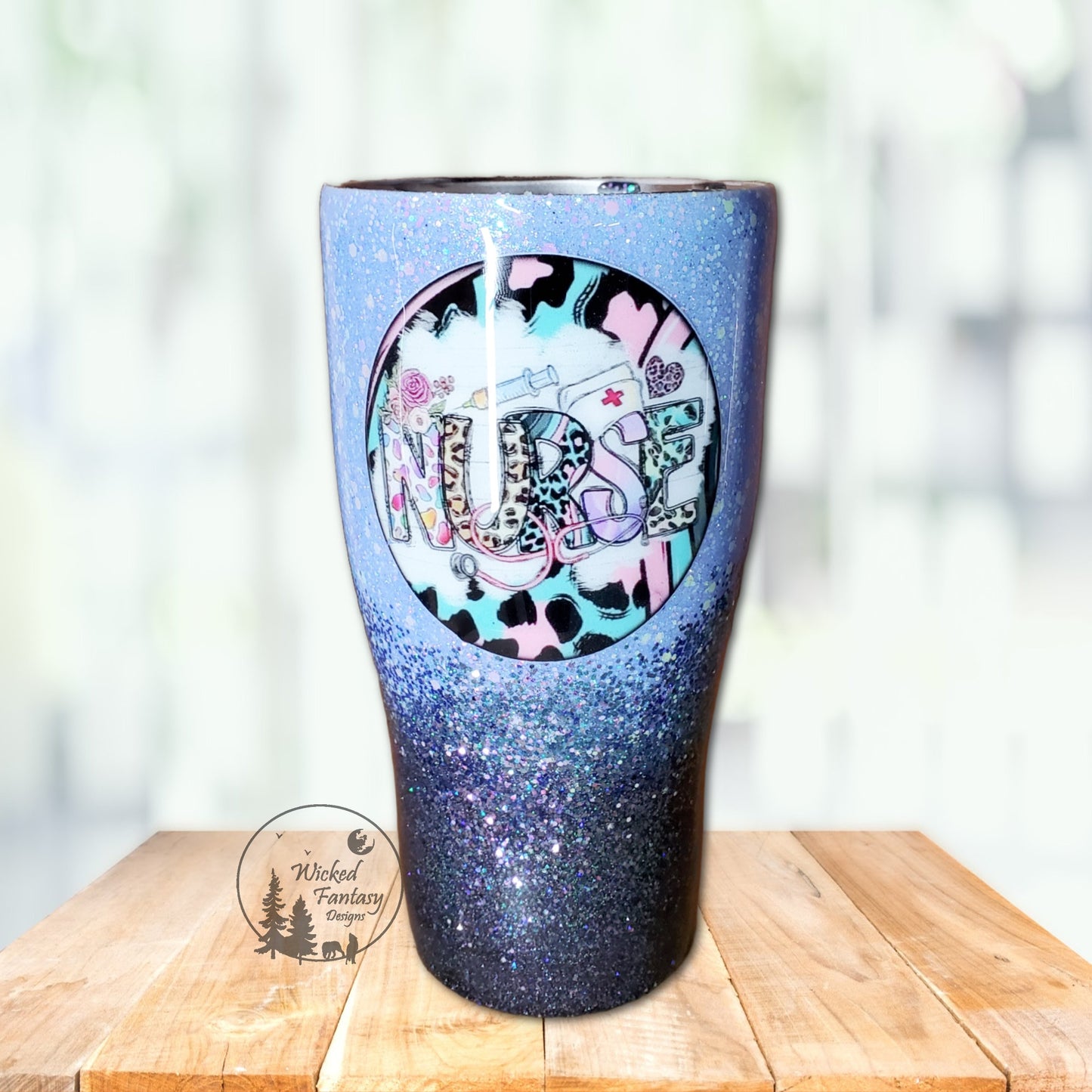 Ready to Ship Nurse Life Ombre Glitter Tumbler Periwinkle and Dark Blue 30oz Curve