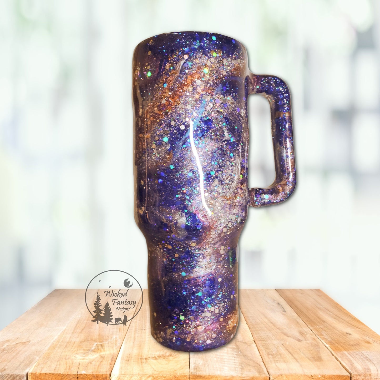 Glitter and Mica Swirls Galaxy Blue Rose Gold Silver Glitter Tumbler multiple Sizes