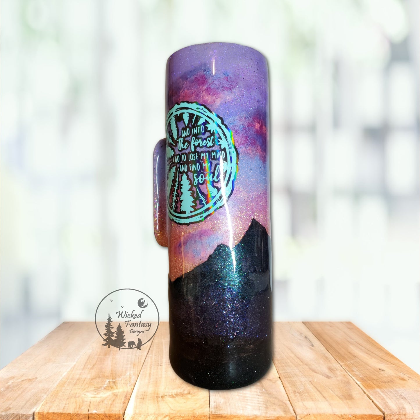 You Personalize Boho Into the Forest I go To Loose My Mind Mountain Sunrise Glitter Tumbler